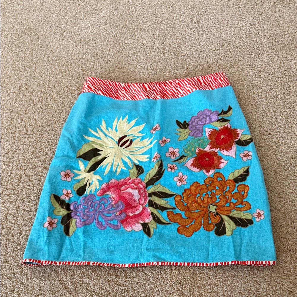 Etcetera Floral Patterned Blue Skirt